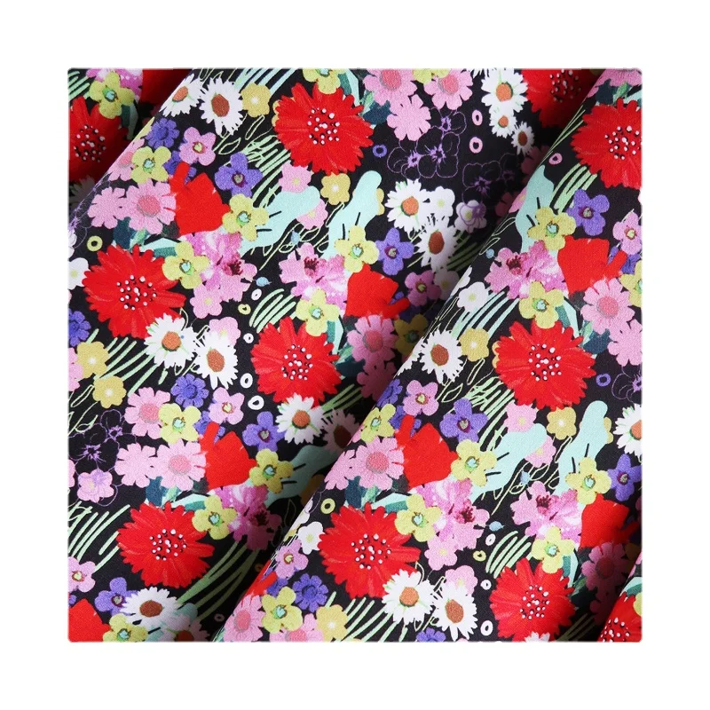 

Width 57" High-Density Fashion Floral Printed Cotton Fabric By The Half Yard For Dress Shirt Children's Wear Material