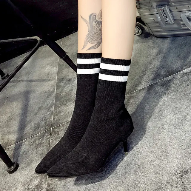 2019 г. Осенне зимние женские ботинки Модная трикотажная верхняя одежда модные с