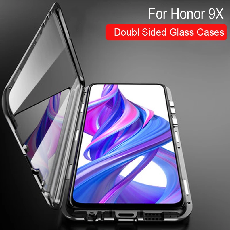 Роскошный Магнитный адсорбционный чехол для huawei Honor 9X 9x, металлическая рамка, двусторонняя стеклянная крышка Honor9X, защитный чехол для телефона