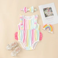 baby girl romper baby clothes girl 2 pcs colorful striped ruffles sleeveless baby bodysuitbow headband cute baby jumpsuit 0 18m