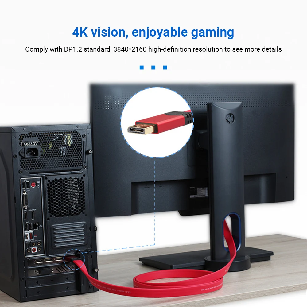 

DP Male To Male Flat Cable 2K*4K 60hz HD Computer Display Cord 24+28AWG Wire Gauge DisplayPort 1.2 Slim Video Adapter Cable