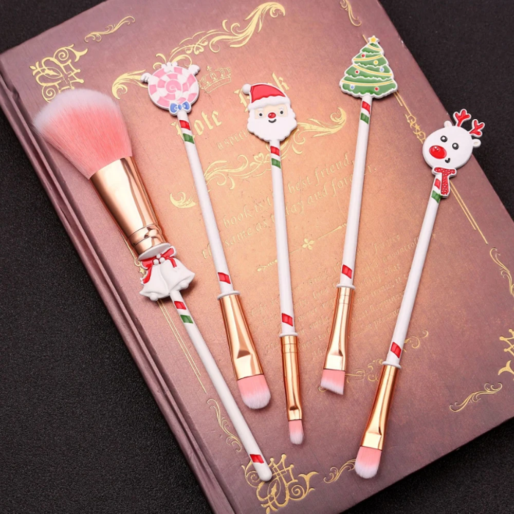 

Newest 5pcs Christmas Makeup Brushes Set Foundation Blending Power Eyeshadow Eyebrow Eyeliner Brush Cosmetic Brushes Tool Kit