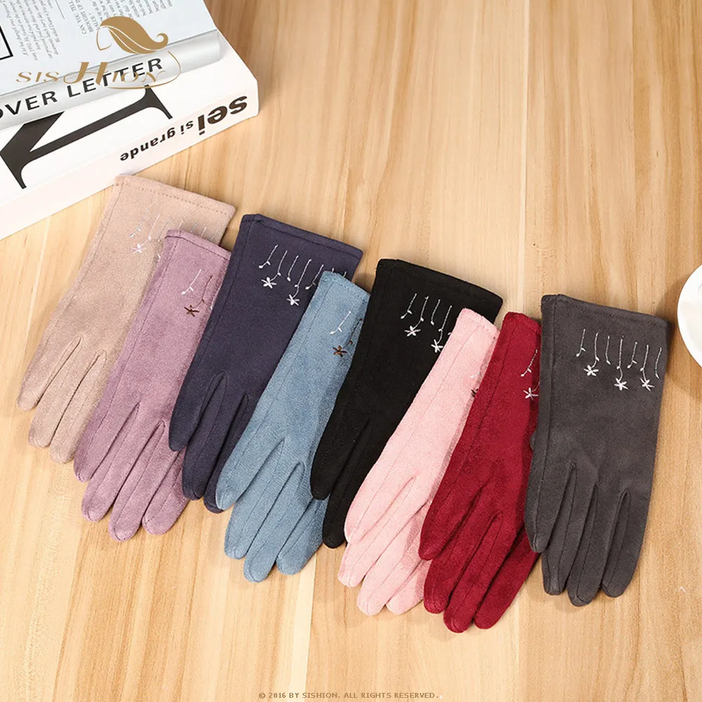 Женские замшевые перчатки с вышивкой в стиле ретро sision теплые зимние