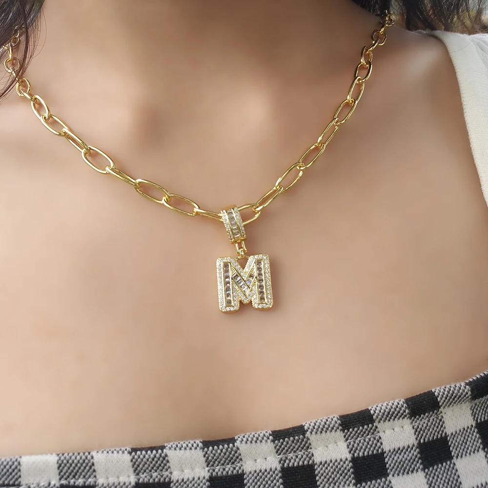 

Name Necklace CZ Zirconia Crystal Alphabet Necklace For Men Women Hip Hop 26 A-Z Letters Pendant Initial Necklace iniciales