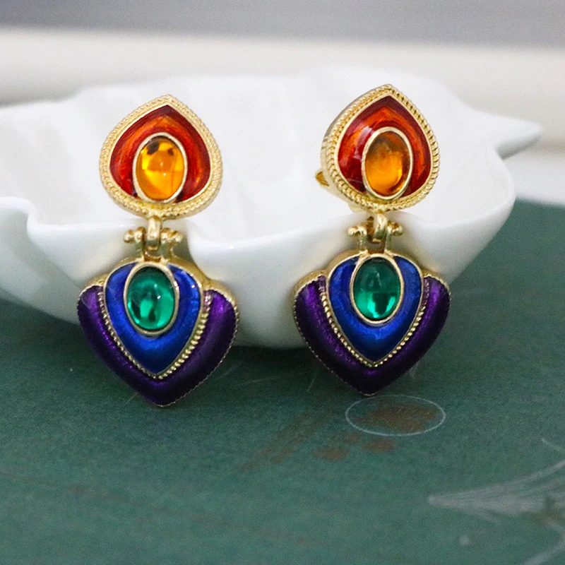 purple ZA Boho красочные Кристальные смолы сердце клип на серьги без пирсинга для женщин Шарм Макси массивные серьги клипсы ювелирные изделия - Окраска металла: purple