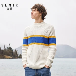 Свитер SEMIR мужской с полувысоким воротником, плотный свитер, новинка осень-зима 2021, корейский тренд в полоску
