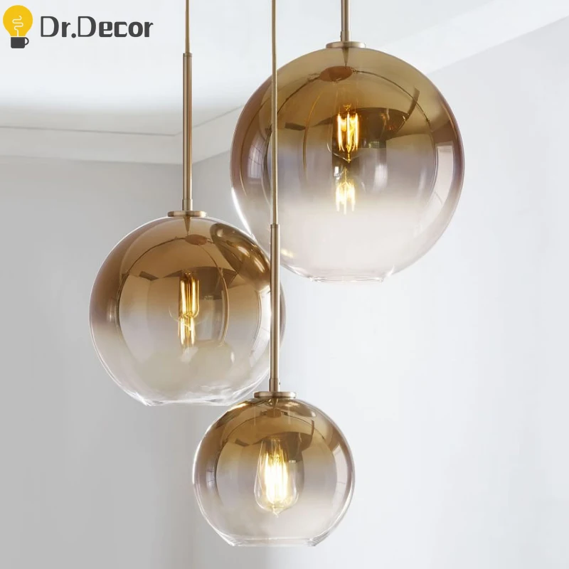 

Современный светодиодный подвесной светильник в виде стеклянного шара, скандинавский роскошный светильник для столовой, гостиной, кухни, б...