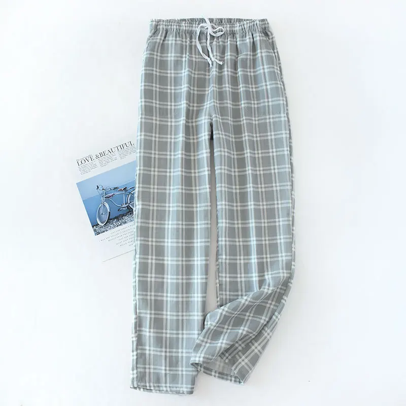 Spring Men's Cotton Trousers Plaid Summer Sleep Pants Mens Full Length Pants Sleepwear Men Homewear Outdoor Loose Sleep Bottoms