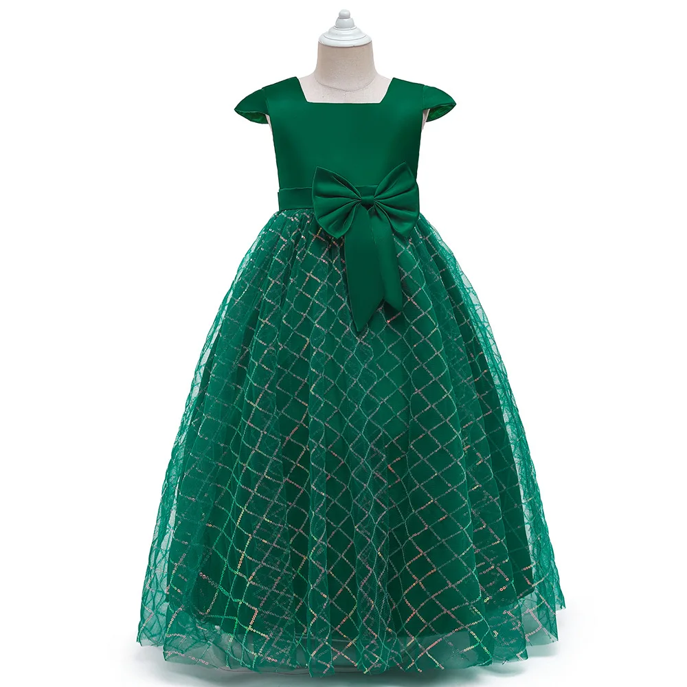 

Green Flower Girl Dresses For Wedding Party Tulle First Communion Dress Sequins Girl Children Graduation Gown Kids Clothes