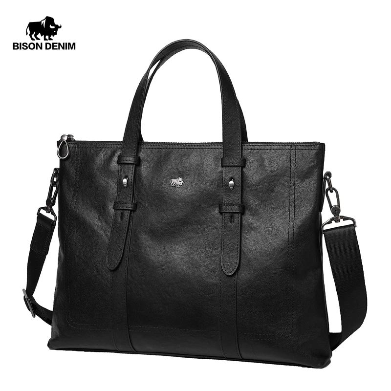 Bison Denim Cowhide Business Briefcase Men Genuine Leather Handbag Men's Messenger Bag Soft Handle Laptop Bags Bolso Hombre