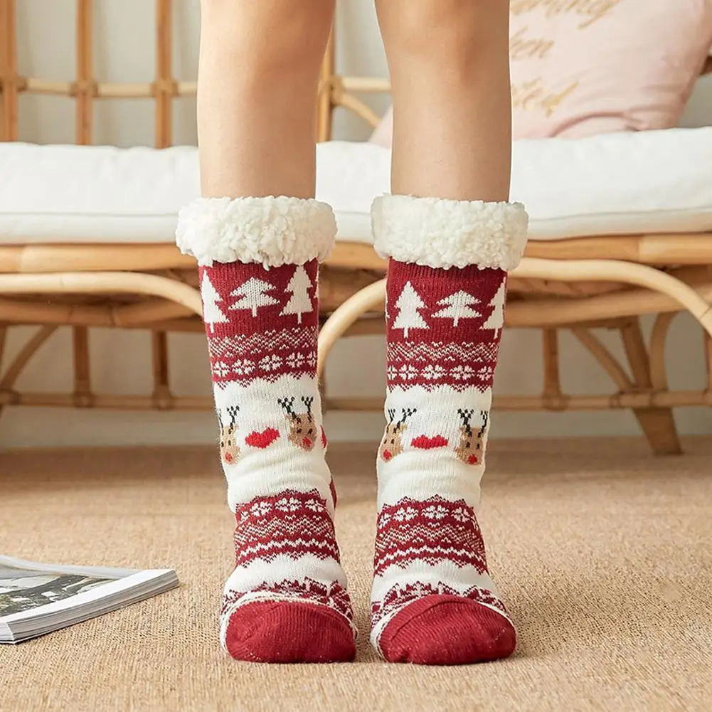 

Autumn Winter Women Slippers Home Socks Christmas Cartoon Floor Plush Carpet Velvet Non-slip Socks Socks Elk Fluffy Warm P8g4