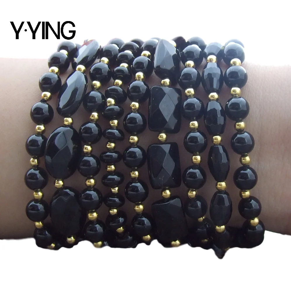 

Y·YING 8" 9 Rows natural Multi Shape Onyx strand Bracelet geonetric style for women men