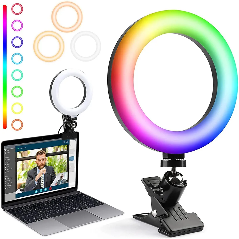 

8" RGB Selfie Ring Lamp LED Ring Light Mount 3 Light Modes&6 Level Dimmable for Laptop/PC/Monitor/DeskMakeup/YouTube/TIK Tok