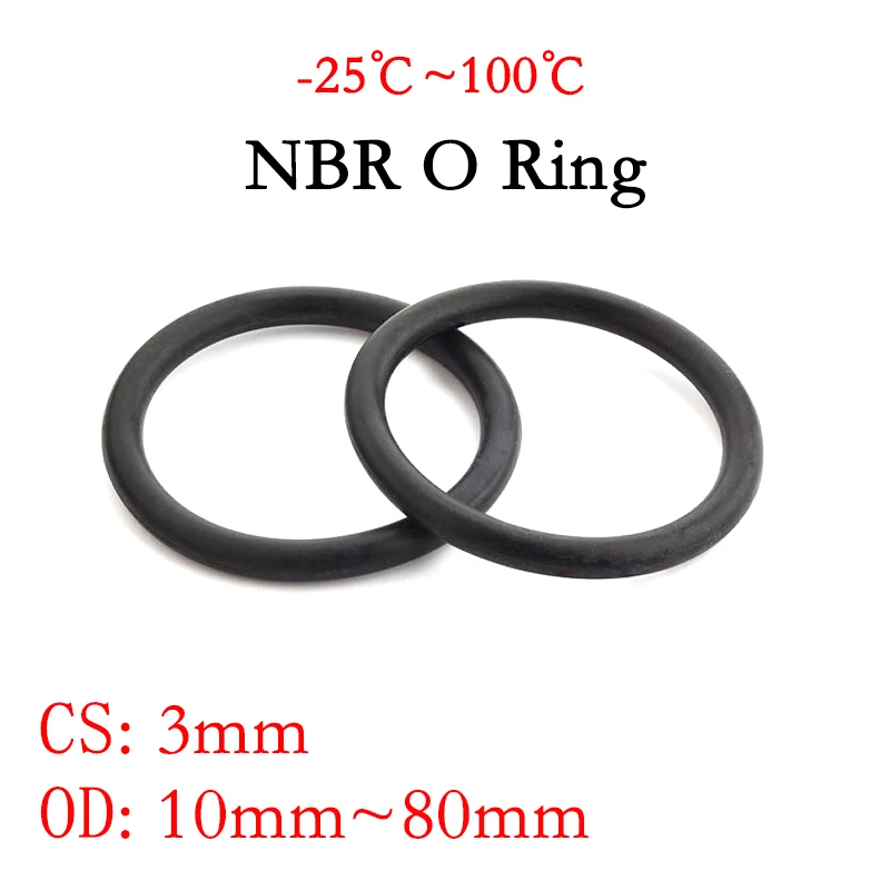 

10pcs NBR O Ring Seal Gasket Thickness CS 3mm OD 10~80mm Nitrile Butadiene Rubber Spacer Oil Resistance Washer Round Shape Black