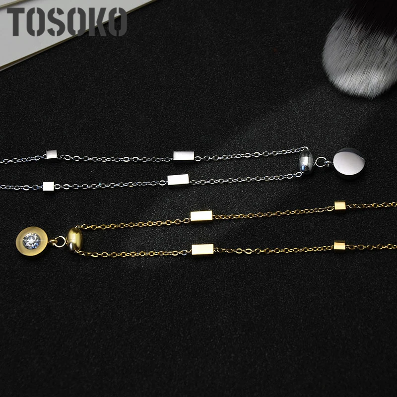

TOSOKO Fashion Round Clavicle Pendant Necklace For Women Stainless Steel Jewelry Necklace Gift BSP017