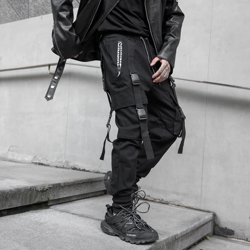 

2020 Autumn Men Hip Hop Ribbon Trousers Men Cargo Harajuku Harem Pants Streetwear Joggers Pants Sweatpants ABZ540