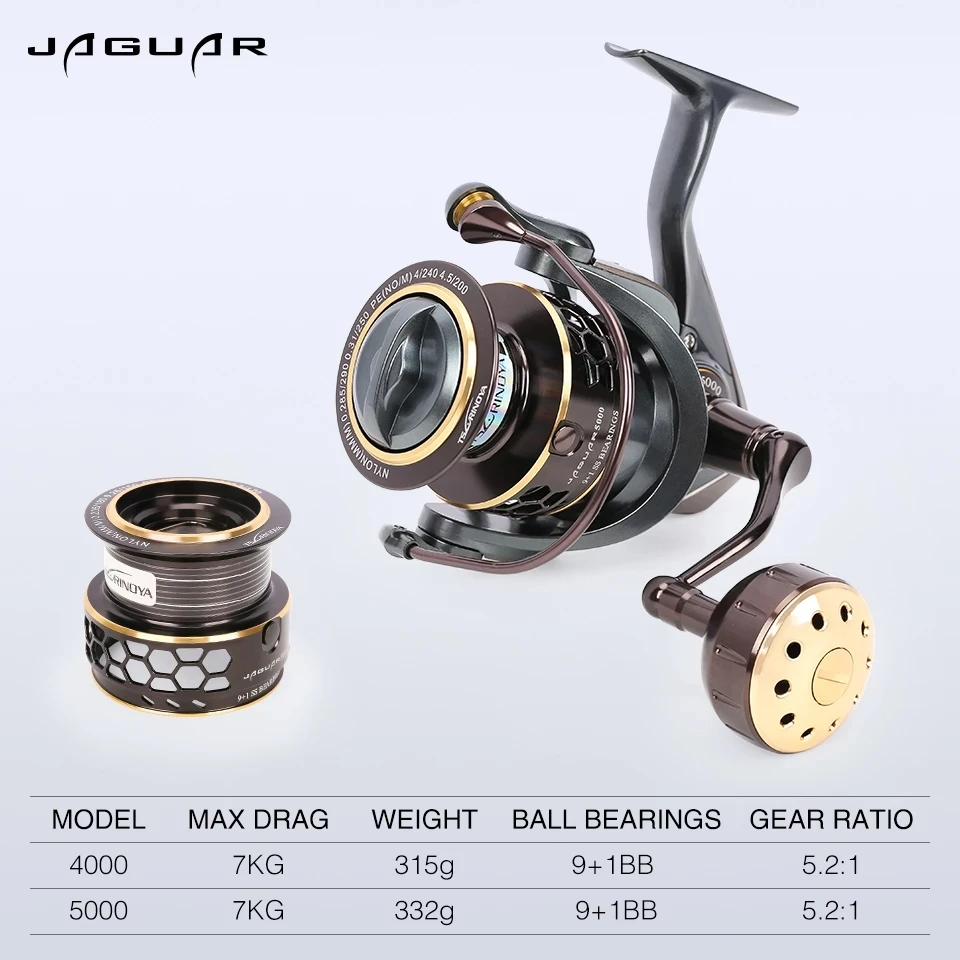 

TSURINOYA Fishing Reel Jaguar 4000 5000 Double Spool Carp Reel 9+1BB 5.2:1 Fishing Lure Spinning Reel Saltwater Feeder Reel