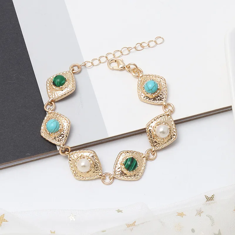 Женский браслет из цинкового сплава XQ с белым жемчугом синим камнем зеленым 2019 |