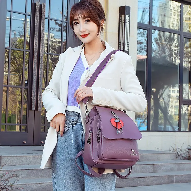 

Luxury retro fashion lady leather backpack multifunctional lady shoulder bag lady travel small backpack teen girl school bag
