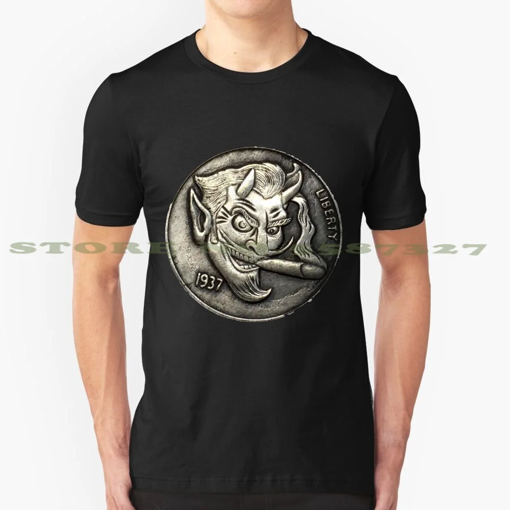 Забавная летняя футболка хобо из никеля для мужчин, женщин, мужчин, никель, монета, дьявол, сатана, Люцифер, сигара, деньги, зло, бездомный маркер