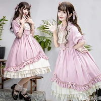 2020new summer japanese lolita vintage female soft girl cute fungus lace bow ruffle short sleeves dress cosplay costume princess
