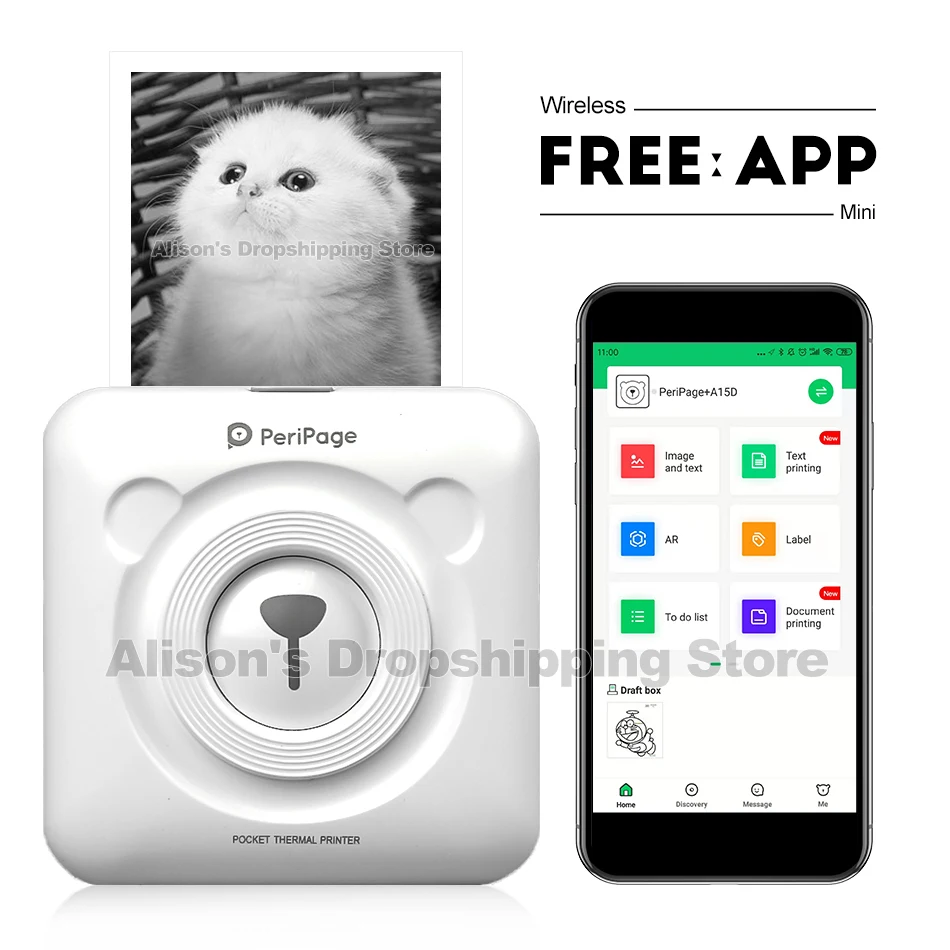 Миниатюрный портативный Bluetooth беспроводной фотопринтер 58 мм A6 PeriPage карманная