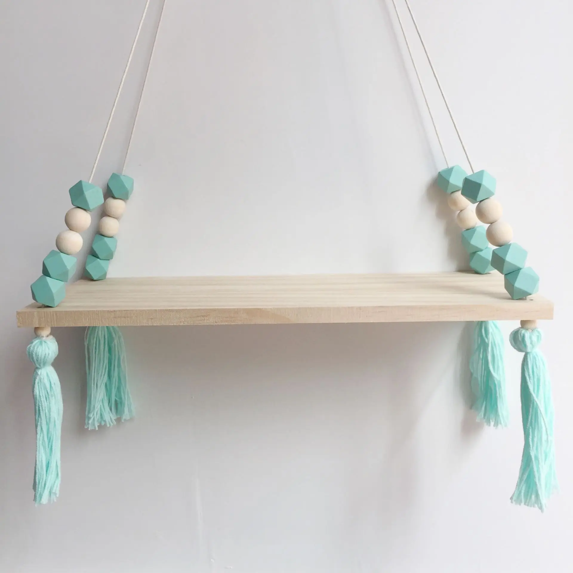 

Creative Wall Hanging Wall Decoration Storage Shelf with Tassel Beads Solid Wood Organizer Board Storage Racks