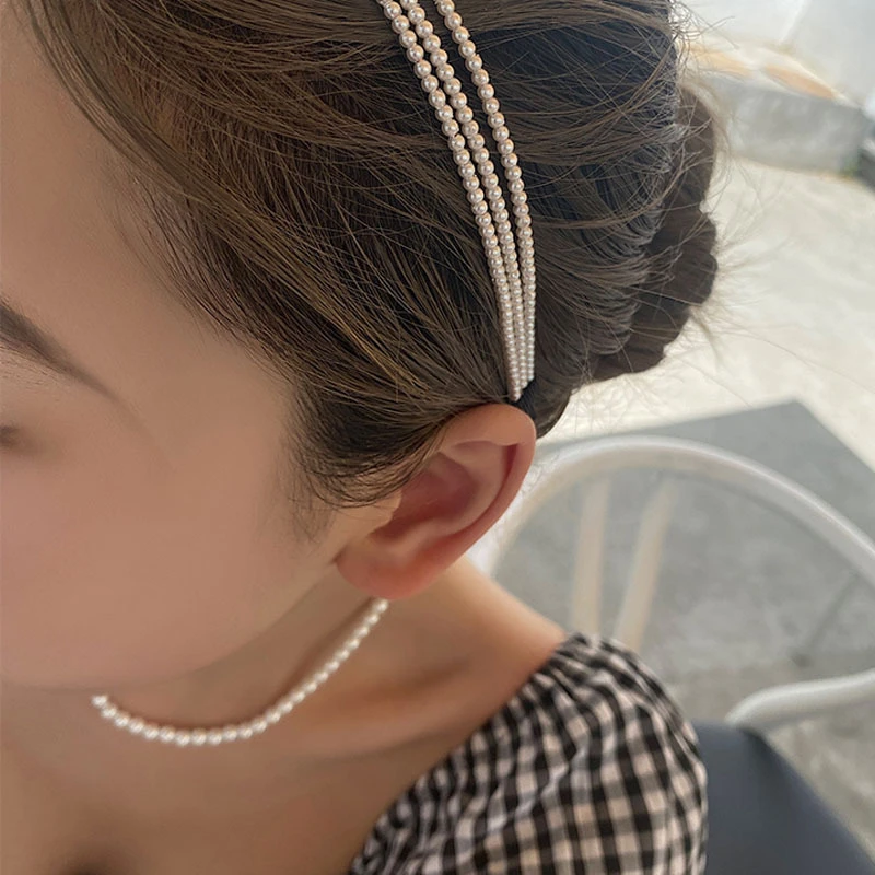 

Sweet Cute Imitation Pearl Hairbands Women Hair Accessories Korean Handmade Hoops Headband Wedding Ornaments 2021 New