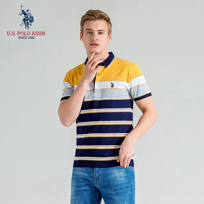 Polo Assn. Новая Летняя мужская рубашка-поло с коротким рукавом и вышивкой в полоску