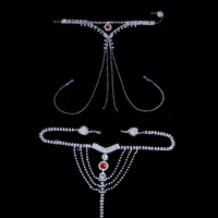 new design rhinestone non piercing nipple body chain bra and thong set for women luxury crystal belly waist chain body jewelry