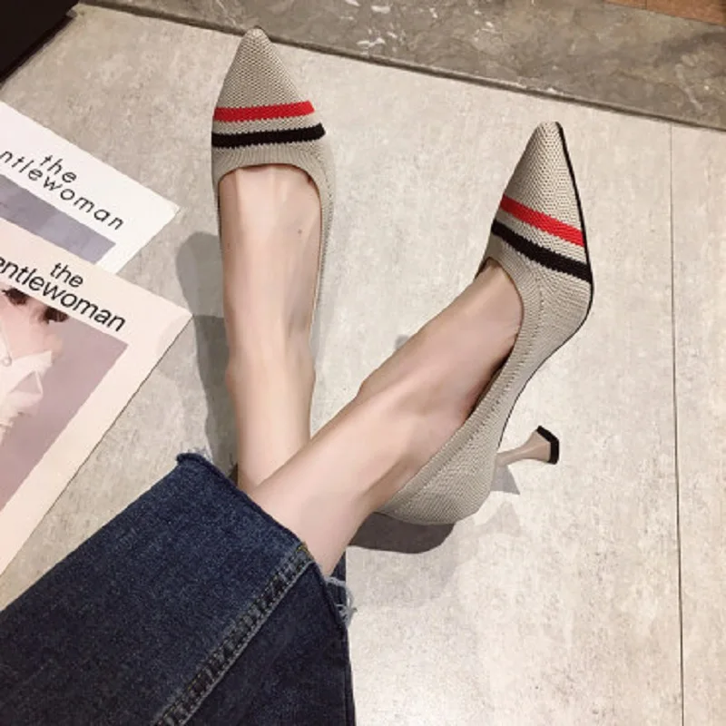 

2020 spring new women's casual high heels comfortable sexy shallow mouth toe thin Korean version with women's single shoes