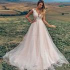 Женское свадебное платье со шлейфом, розовое платье без рукавов с V-образным вырезом