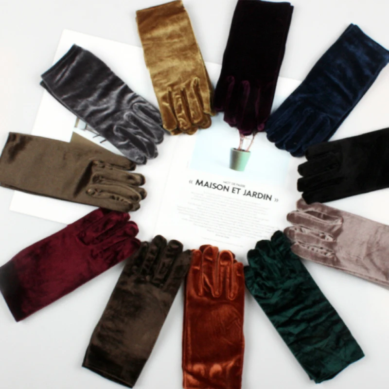 

Golden Velvet Elastic Gloves Winter Warm Women Gloves Fashion Thin Short Female Gloves Elegant Banquet Party Gloves
