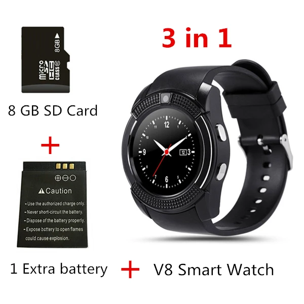 3 in 1 black V8 Смарт-часы Bluetooth умные часы с сенсорным экраном наручные часы с камерой/слотом для sim-карты, водонепроницаемые Смарт-часы DZ09 X6 VS M2 A1 - Цвет: 3 in 1 black