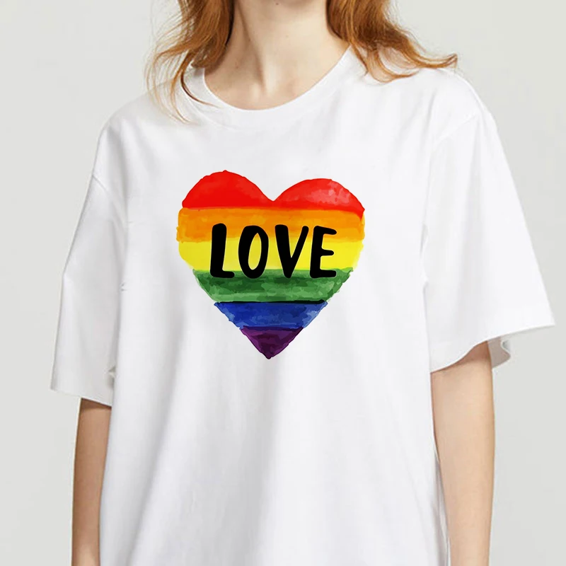 

Rainbow Print White T-shirt Regular Women Short Sleeve Harajuku Aesthetic Women Quotes Gift Graphic T Shirts Clothes