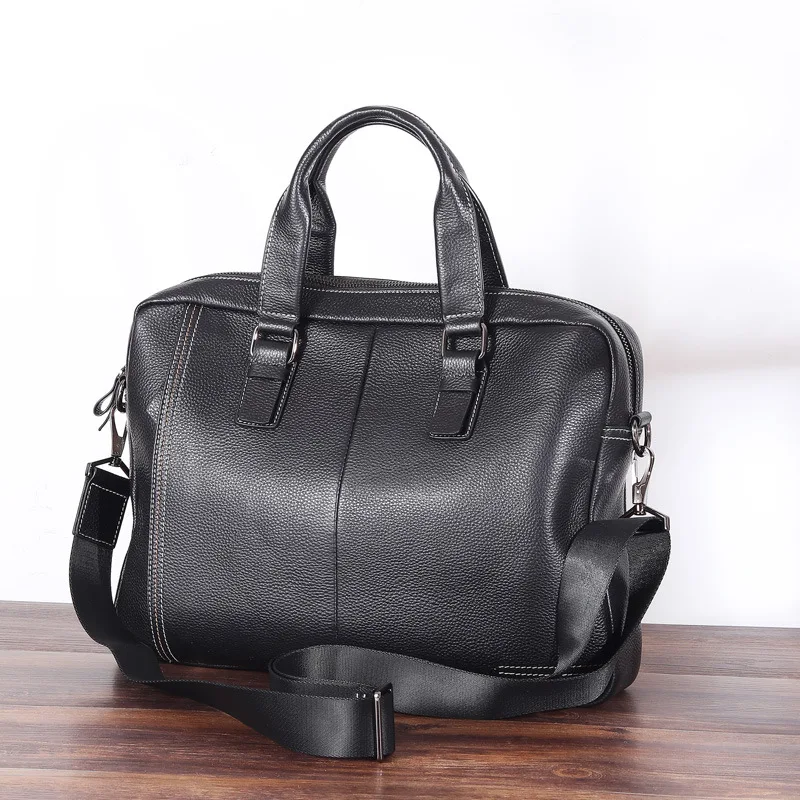 New Natural Cowskin 100% Genuine Leather Men's Briefcase Fashion Large Capacity Business bag Black Shoulder Laptop Bag