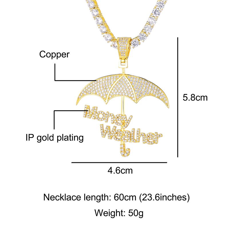 US7 Bling Iced Out Umbrella & Money Wealher кулон и шейный платок с микро закрепкой CZ для мужчин хип хоп ювелирные