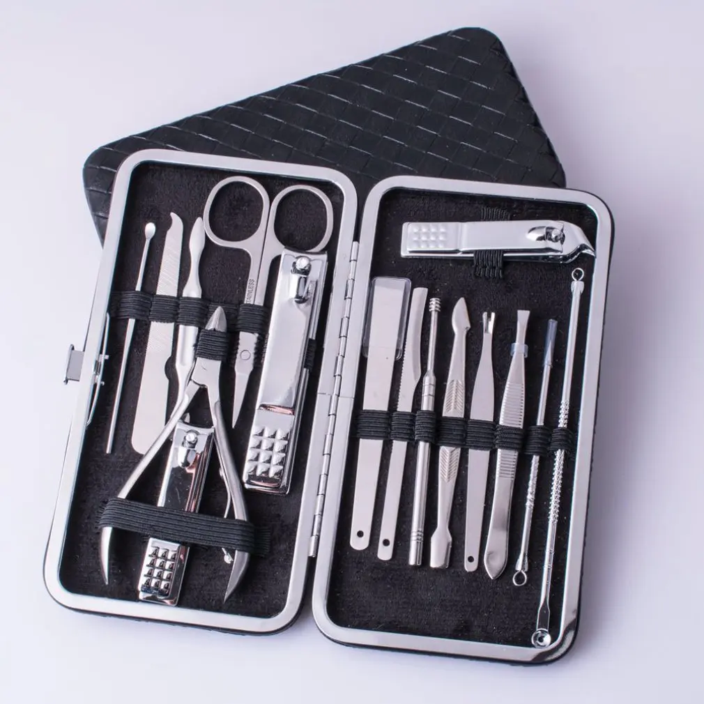 

16 in 1 Stainless Steel Pedicure Manicure Set Nail Clipper Scissors Tweezer Cutter Clip Nail Care Cuticle Grooming Kit Tools