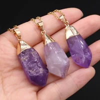 natural stone exquisite link necklace amethysts gold color stainless steel pendulum necklaces jewelry for women reiki heal gifts