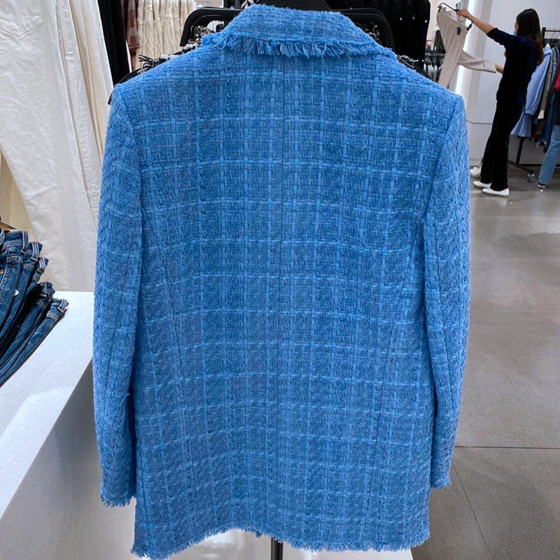 Пиджак женский твидовый в клетку винтажный пиджак шикарная на пуговицах длинный