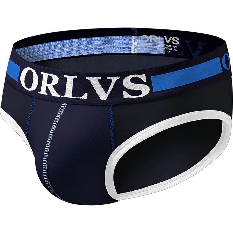 

ORLVS Briefs No Stitches On Back Males Underwear Careful Wiring Process An Elastic Band of Personality Wide Crotch Space Shorts