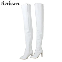 sorbern custom 110cm long boots women matt white high heel unisex genuine leather pointed toe red lining us15 crossdresser shoes
