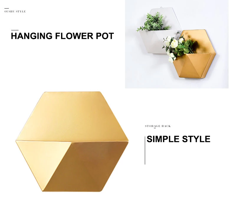 Nordic Metal Iron Wall Vase Indoor Hanging Flower Pot Succulent Plant Wall Planter Artificial Plant Flower Pot Home Decoration