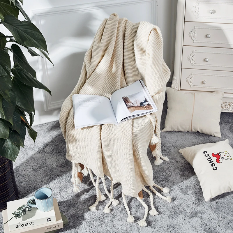 

Yingya Tassel Knitted Throw Cover All Season Popular Home Bed Comforter Blanket Women Manta Furniture Covering