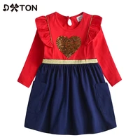 dxton baby girls clothing winter kids dresses fly sleeve cotton toddler girls dress red patchwork heart sequin children dresses