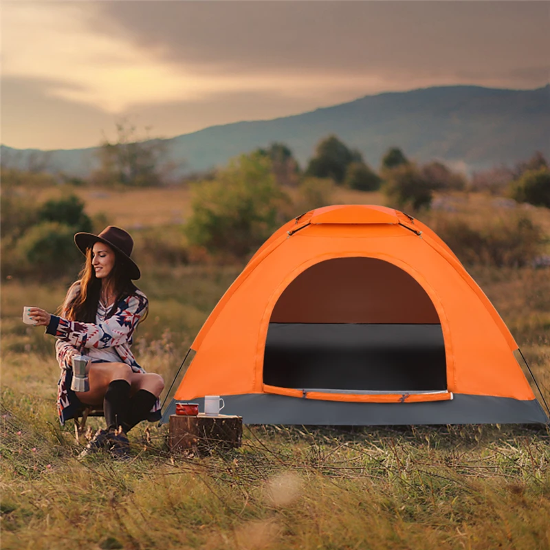2 Person Pop Up Waterproof Camping Dome Tents Orange