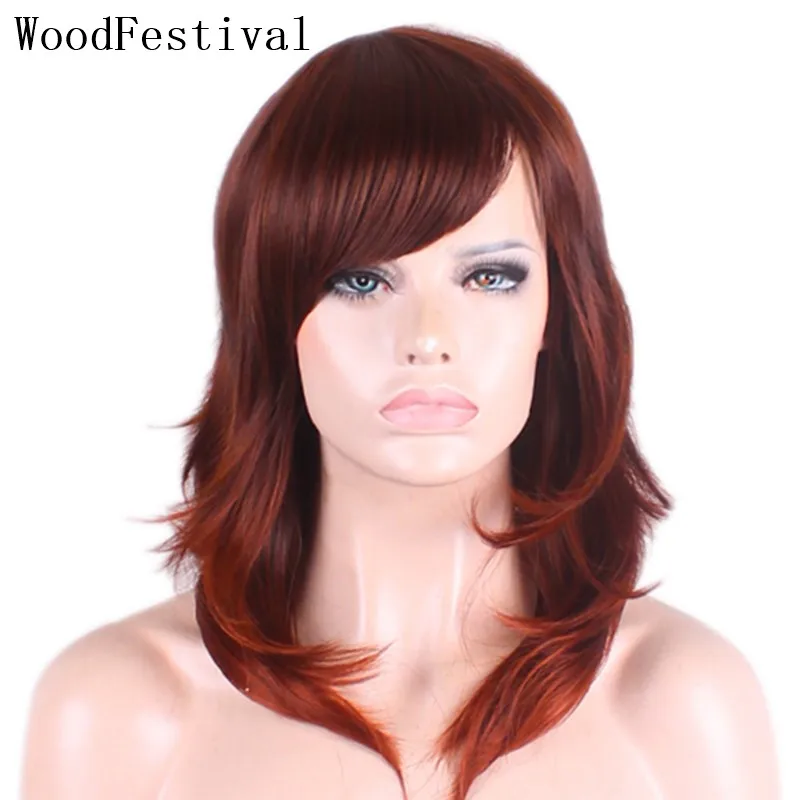 Большие размеры красновато коричневый синтетические парики с челкой женские Для