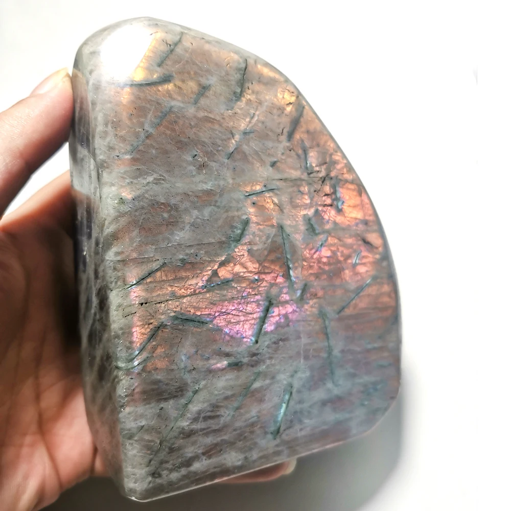 

Natural Purple Flash Labradorite Freeform Polished Moonstone Quartz Crystal Plagioclase Display Mineral Specimen Home Decoration