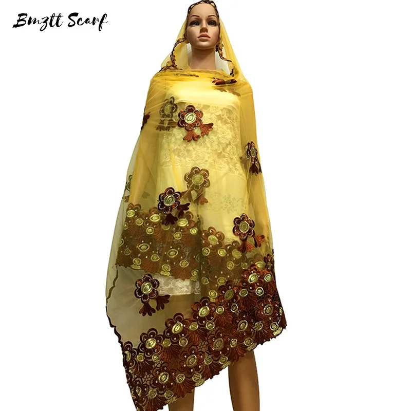Новая африканская Женская шаль вышитый мусульманский женский шарф из тюли