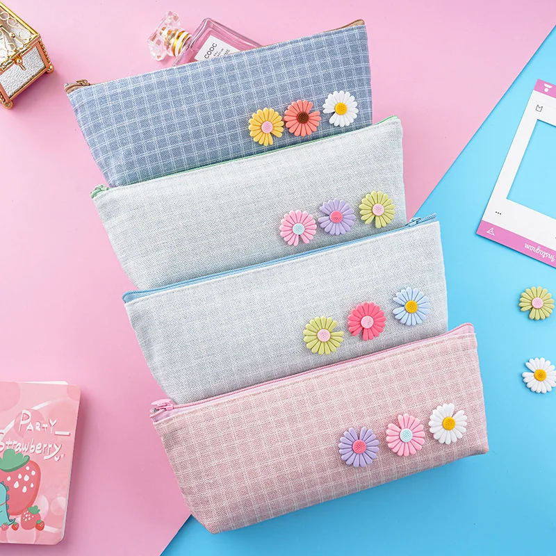 12 шт цветок карандаш мешок милый холст Kpop Канцтовары Школьные принадлежности